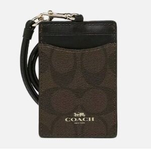 NEW Coach ID Lanyard Card Case Holder Signature Canvas Brown Black F63274